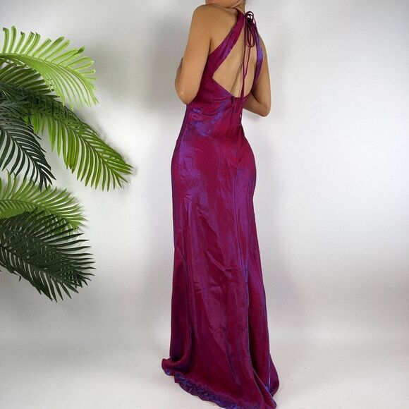 Vintage 2000s Purple Iridescent Vampy Fairycore Halter Top Prom Evening Dress /5 - Picture 2 of 6